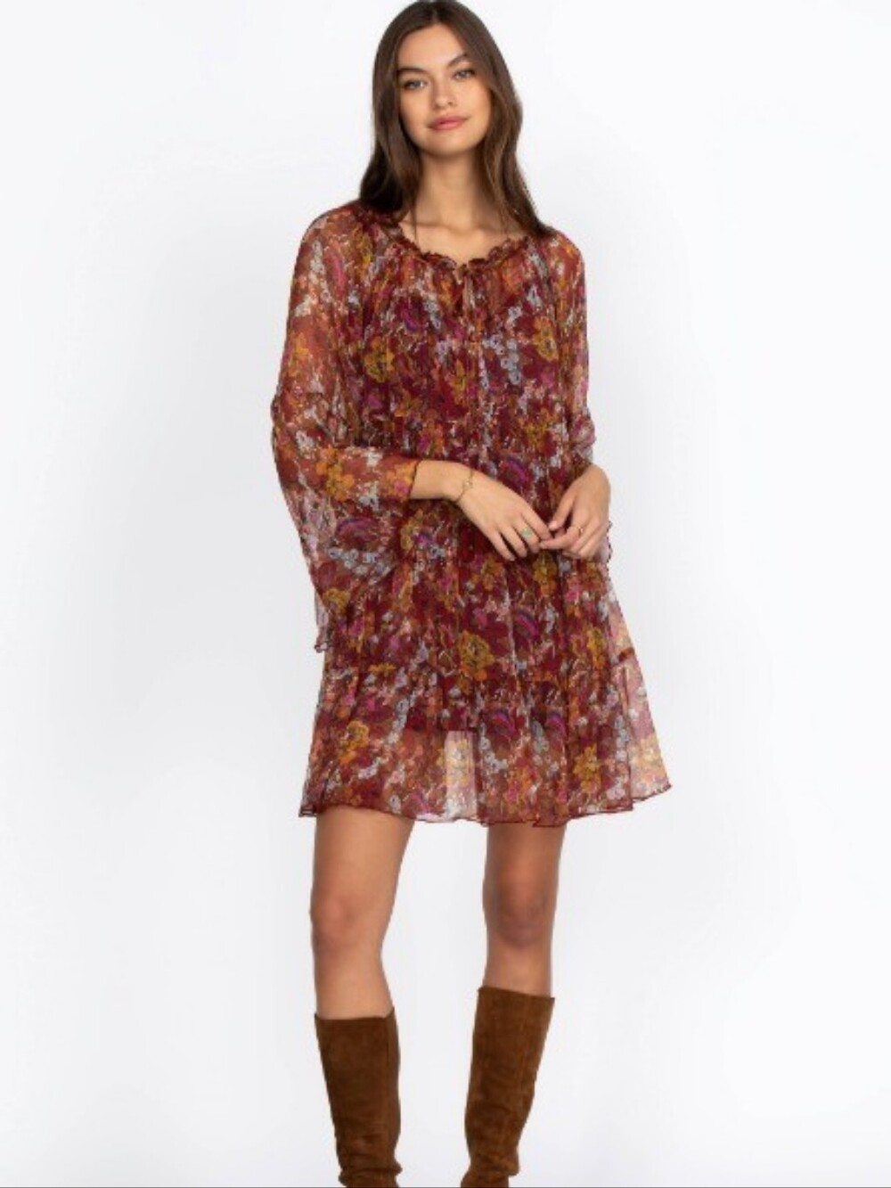 Johnny Was Daisy Floral Mini Dress in Burgundy, Mustard & Pink Size S - Picture 2 of 10